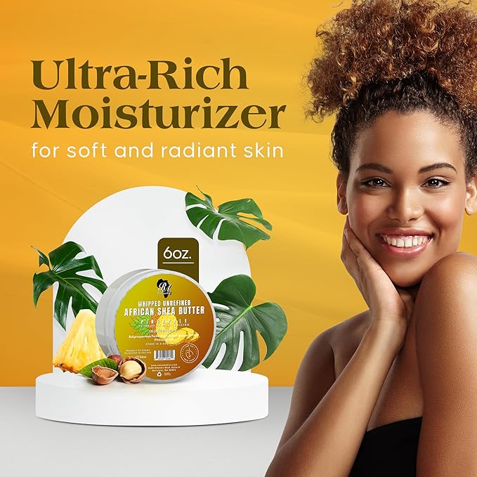 RA COSMETICS Whipped Shea Butter Pineapple - 6oz | 100% Pure & Natural African Shea Butter for Men & Women - Ultimate Handcrafted Moisturizer with Essential Vitamins for Radiant Skin