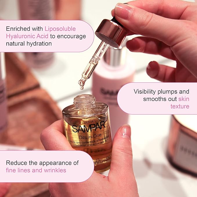 Oils In One Hydration Corrector with Hyaluronic Acid, Raspberry & Borage Oil - Prevents Dehydration, Enhances Skin & Wrinkle Care - All Skin Types - Cruelty-Free, Made in Paris (1 oz)