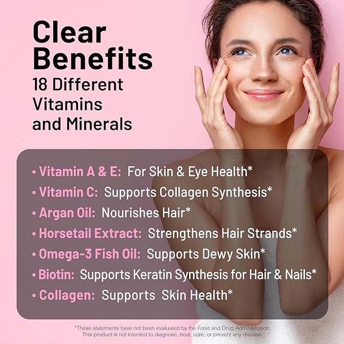 NatureWise Hair Skin and Nails Vitamin, Biotin 5000mcg w/Hyaluronic Acid, Collagen for Women with C, B Complex, D3, A, E, Iron - Non-GMO, Gluten Free - 540 Softgels[6-Month Supply]