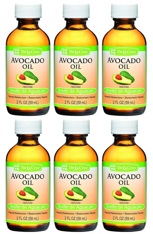 De La Cruz Avocado Oil - Expeller Pressed Pure 100% Avocado Oil for Hair and Body - Lightweight Body Oil for Dry Skin - 2 FL OZ (6 Bottles)