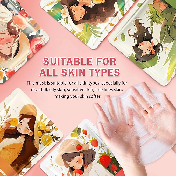 Facial Masks for Women Skin Care,10 Pack Kids Face Masks Spa,Hydraiting Hyaluronic Acid Face Mask Set for Girls,Natural Ingredients Mascarillas Faciales Para Niñas