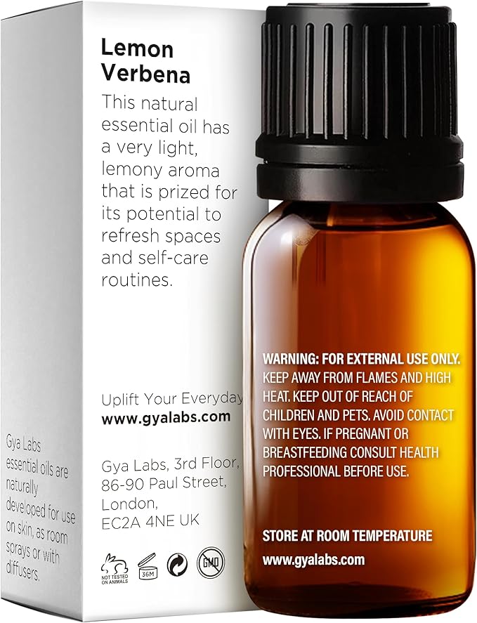 Gya Labs Lemon Verbena Essential Oil for Diffuser - 0.34 Fl Oz - 100% Pure Natural Lemon Verbena Oil for Skin, Hair, Perfume, Bath Bombs, Candles & Soaps Making - Citrusy, Refreshing Scent