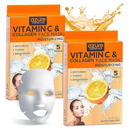 AZURE Vitamin C & Collagen Moisturizing Facial Mask - Anti Aging, Deeply Moisturizing & Firming - Skin Care Made in Korea - 10 Pack