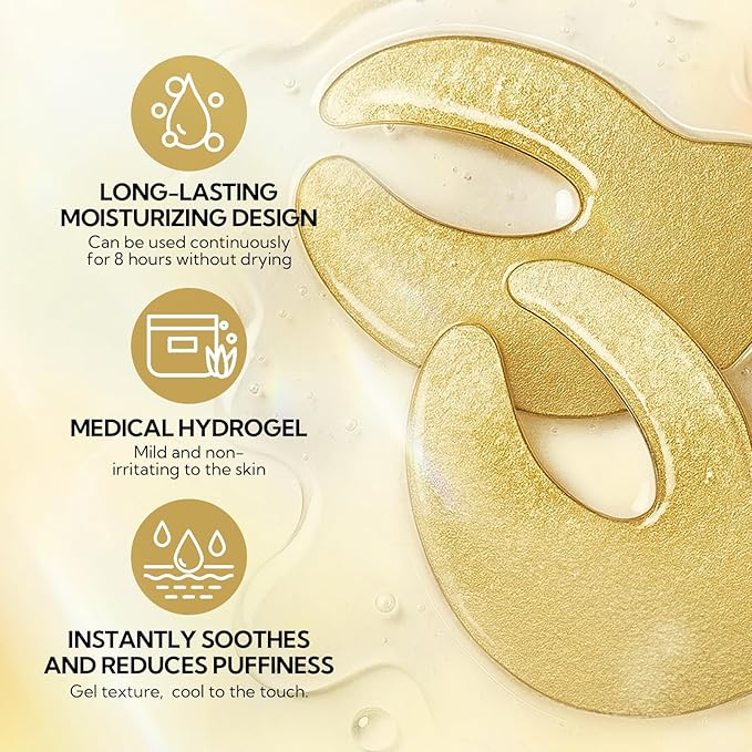 LANBENA Under Eye Patches (6 Pairs), Wrinkle-Reduce Essence(0.27 Fl.Oz), 24K Gold Full Around Gel Serum Mask, Puffy Undereye Treament, Fine Lines, Refresh, Hydrate| Paraben free, Eye Skin Care