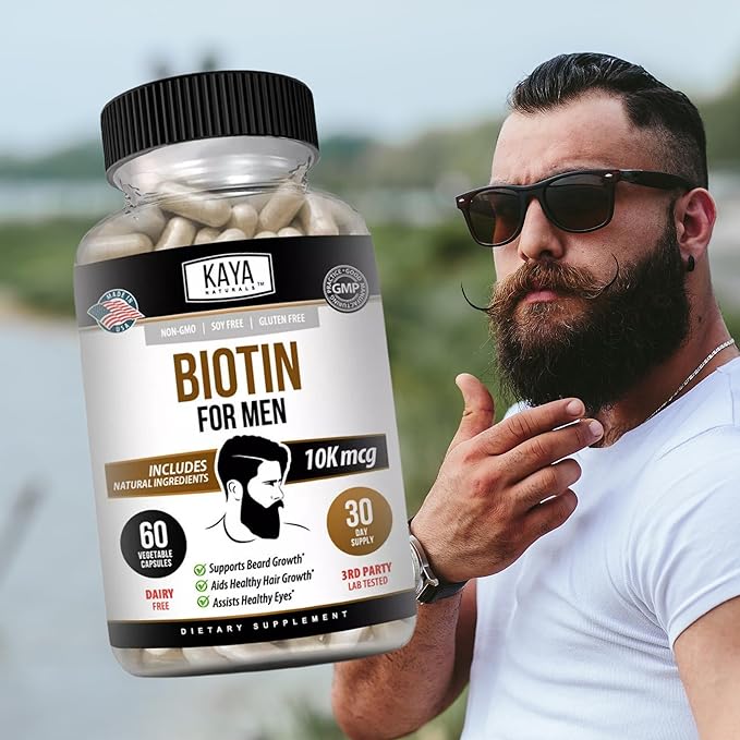 Kaya Naturals Men's Biotin Promotes Beard & Hair Growth Healthy Skin Metabolic Booster 60ct