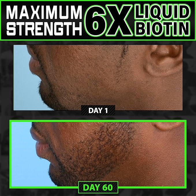 MAXIMUM STRENGTH Biotin 96,000mcg Collagen Peptides LIQUID Collagen for Men Hair Growth & Beard Growth Supplement with 6X More Absorption vs Competitor Vitamins, Serum, or Pills (2 OZ) made by BBS USA