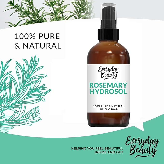 Rosemary Water for Hair - Refreshing Spray for Hair, Scalp, and Face - Alcohol Free, Vegan & All Natural - Nourishing and Soothing for All Hair Types and Skin - 8 Fl Oz with Mist Cap
