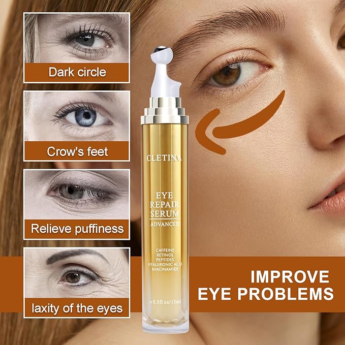 5% Caffeine Eye Serum With Roller For Dark Circles & Puffiness Bags Under Eye Treatment- Caffeine Eye Cream with 360° Massage Ball Roller For Anti Aging Wrinkles Fine Lines - Under eyes treatment