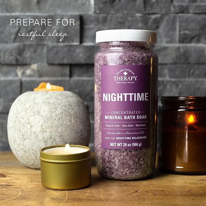 Village Naturals Therapy Nighttime Concentrated Mineral Bath Soak, 20 oz, Pack of 4