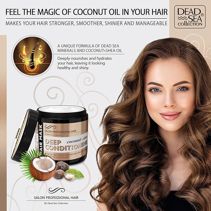 Dead Sea Collection Coconut & Shea Hair Mask - Repair, Strengthening and Hydrating for All Hair Types - with Nourishing Dead Sea Minerals and Coconut Oil - 16,9 Fl. Oz