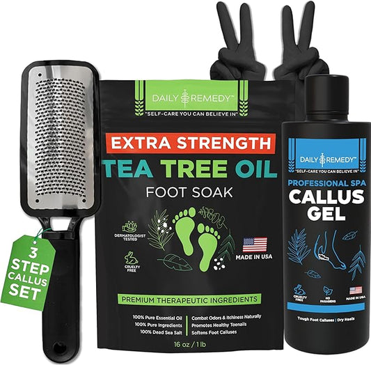 Foot Callus Remover Gel Set - Professional Callus Remover for Feet, Calloused Feet Remover Gel - Pedicure Kit & Foot Spa Tools - Feet Callus Remover - w/Extra Strength Tea Tree Foot Soak - USA