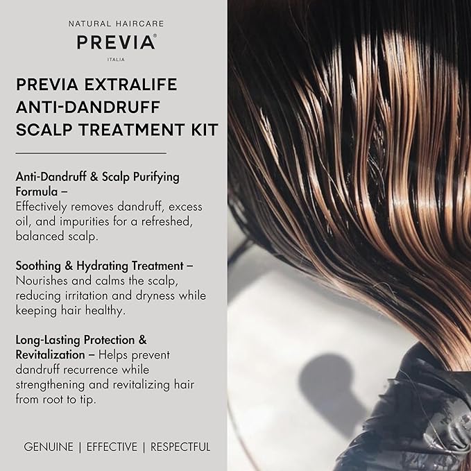 Previa Extralife Anti-Dandruff Scalp Treatment Kit, Purifying Shampoo, Scalp Cleanser and Leave-In Lotion, 3.38 Floz each