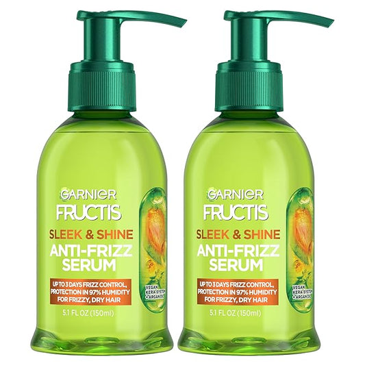 Garnier Fructis Sleek & Shine Anti-Frizz Serum for Frizzy, Dry Hair, Argan Oil, 5.1 Fl Oz, 2 Count (Packaging May Vary)