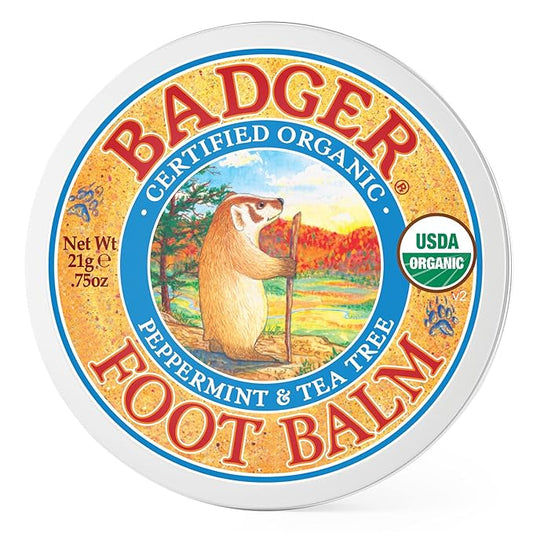 Badger Foot Balm, 100% Organic Foot Cream for Dry Cracked Heels and Feet, Fast Acting Foot Care for Women & Men, All-Natural Cracked Heel Treatment, .75 oz Tin