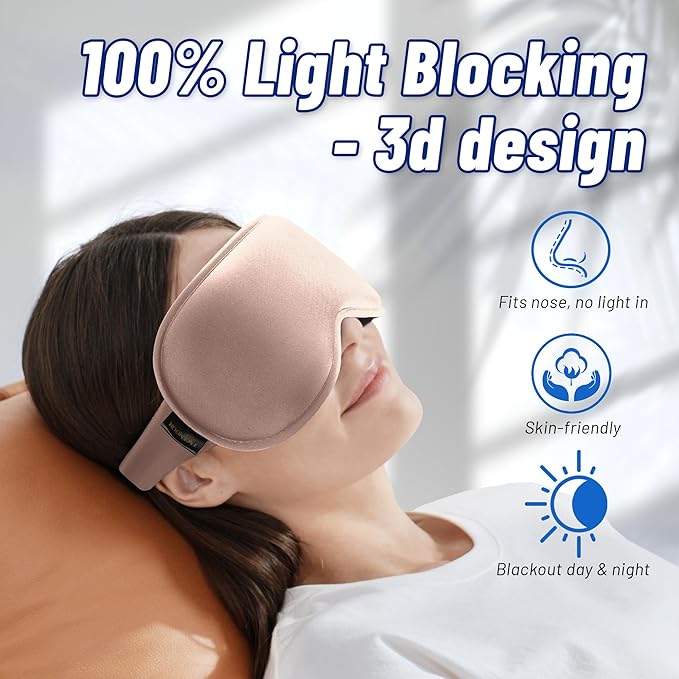 Cooling Gel 3D Sleep Eye Mask-Weighted Blackout Sleep Mask & Cold Compress for Dark Circles, Dry Eyes, and Puffiness - Comfortable, Eyelash-Friendly, Reusable for Relaxing Sleep-Pink