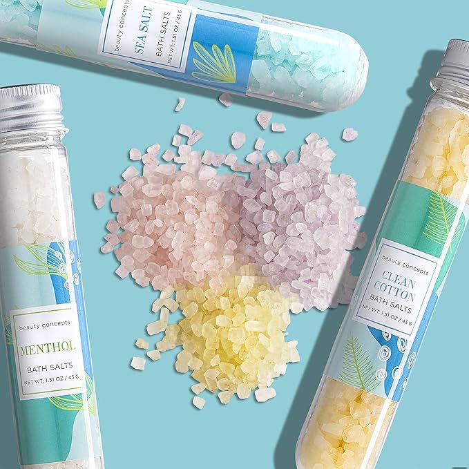 B.C. Beauty Concepts Aromatherapy Bath Salts- Epsom Salts for Soaking, Relaxing Bath Spa Set, Scented in Vanilla Almond, Shea Butter, Sweet Mint, Honey Rose, and Lavender, Relaxing Beach