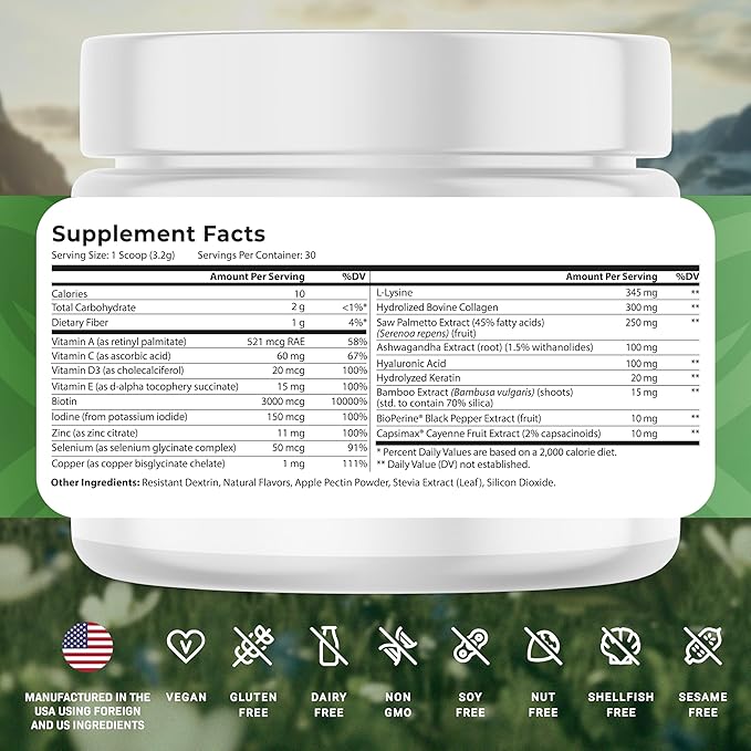 HairVive Hair Supplements for Hair Growth - Hair Vitamins for Women & Men - with Biotin, Collagen, Keratin, Hyaluronic Acid, Zinc, Selenium & More - 3.39 Oz - 30 Servings - Apple Pie Flavor