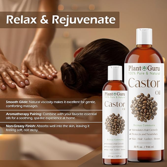 Castor Oil 8 fl. oz. Unrefined, 100% Pure Natural Hexane-Free, USP Grade, Hair Growth, Eyebrows and Eyelashes. Skin, Face and Body Moisturizer.