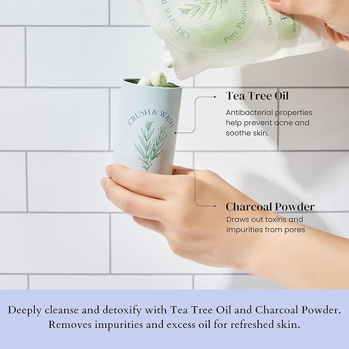 3-in-1 Solid Facial Cleanser, Exfoliator, and Wash-off Mask - Vegan, Cruelty-Free, Plastic-Free, Travel-Friendly, 1 Month Supply (60 Crushable Tablets) in Tin (Purifying Beans in Tin)