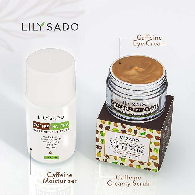 LILY SADO TEA+C™ Coffee & Matcha Caffeine EYE CREAM - Anti-aging Vegan Natural Eye Repair Moisturizer Lotion w Arabica Coffee Beans + Green Tea - Prevents Undereye Wrinkles, Puffiness, Dark Circles