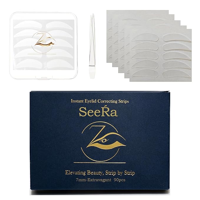 SeeRa: Instant Lifting Eyelid Tape for Hooded & Droopy Eyes - Hypoallergenic, Waterproof, Invisible Eye Lift Strips, Non-Surgical, Eyelid Lifters & Stickers-90pcs (4mm-7mm) (7mm-Extravagant)