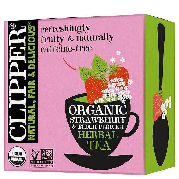 Clipper Tea Strawberry & Elderflower Herbal Tea – Caffeine Free, USDA Organic, Great Hot or Iced – Refreshingly Fruity, Natural, Fair & Delicious – 50 Tea Bags