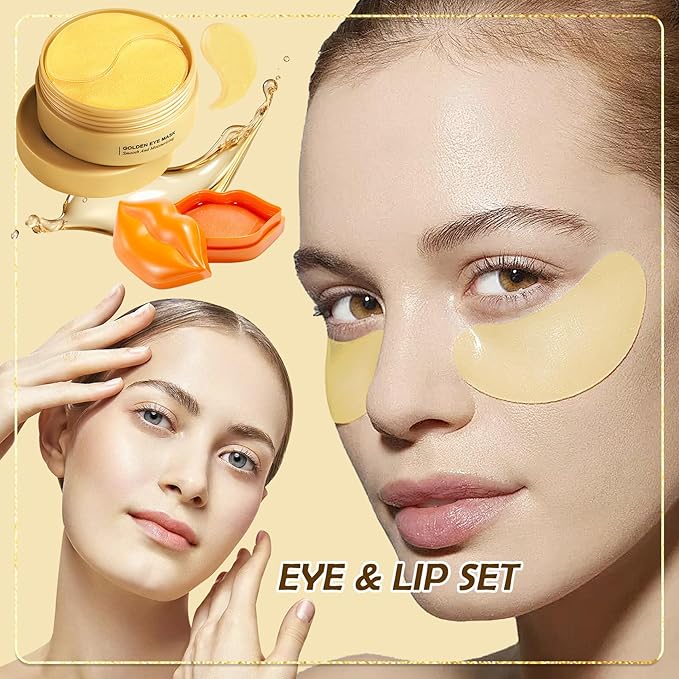 30 Pairs of Eye Masks and 10 Pairs of Lip Masks Skincare Gift Set,Moisturizing Lip Patches and Under Eye Patches for Women Eye Lip Care,Hydrating Gold Eye Patches and Lip Sheet Masks Skin Care Set