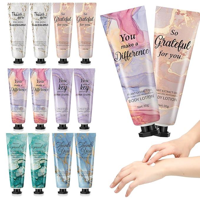 12pcs Mini Body Lotion Bulk Employee Appreciation Gifts in Bulk Mother's Day Travel Size Body Lotion Thank You Inspirational Gifts for Coworker Employees Team Women Moisturizing Staff