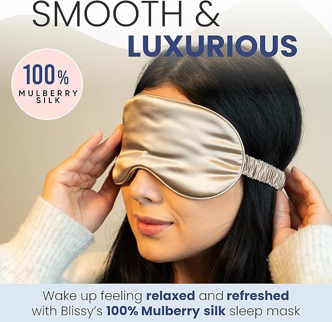Blissy Silk Sleep Mask - Eye Sleeping Mask for Women & Men for Total Blackout - 100% Pure Mulberry Silk, 22 Momme 6a Fibers - Blindfold Sleep Mask Side Sleeper Eye Cover (Taupe)