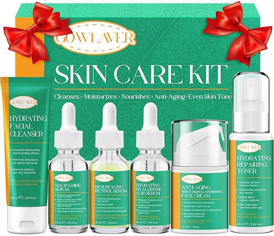 Lifting & Firming Anti-Aging Skin Care Set Kit for Women Teens,Niacinamide Retinol Serum,Hyaluronic Acid Serum,Skincare Gift Set,Facial Skin Care Products,Face Care Routine Kit Christmas Gift Women