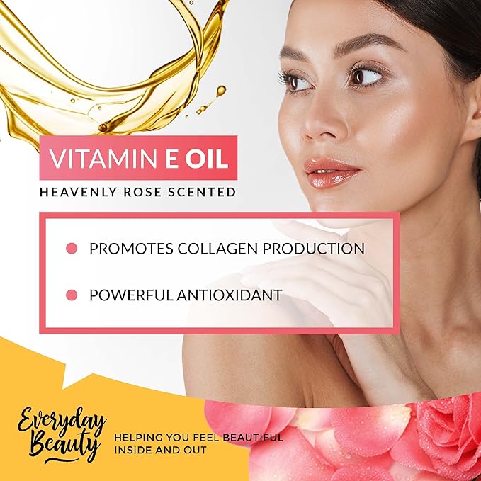 Organic Vitamin E Oil Heavenly Rose Scented USDA Certified 100% All Natural Plant Based 1 Fl Oz Glass Bottle & Dropper - Lightweight Great for Scars After Surgery - Reduce Wrinkles, Anti Aging