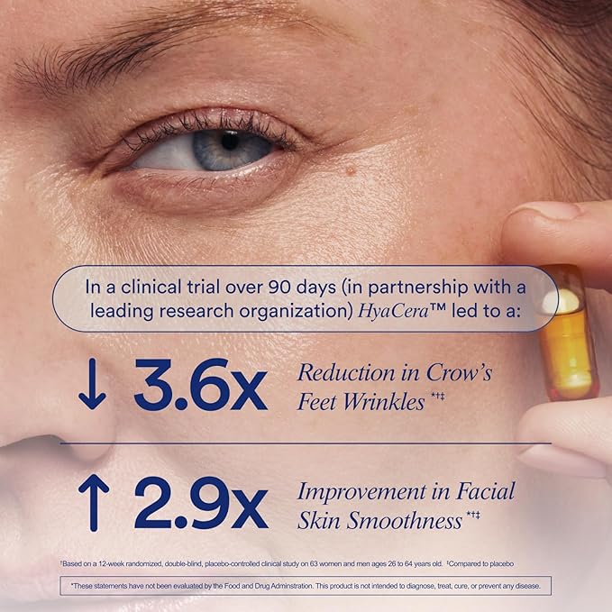 Ritual HyaCera Skin Supplement for Wrinkle Support, with Hyabest® and Ceratiq® for Skin Hydration Support, Hyaluronic Acid, Glycolipids, Ceramides, Gluten Free, Non GMO, Vanilla Essence, 30 Day Supply