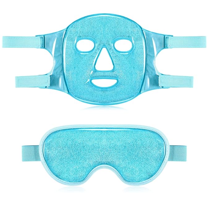 Geyoga Gel Ice Face Eye Mask Cooling Face Eye Masks for Reducing Puffiness, Dark Circles, Redness, Pain Relief, Migraine, Stress, Hot/Cold Pack Compress with Soft Plush Backing (Sky Blue)