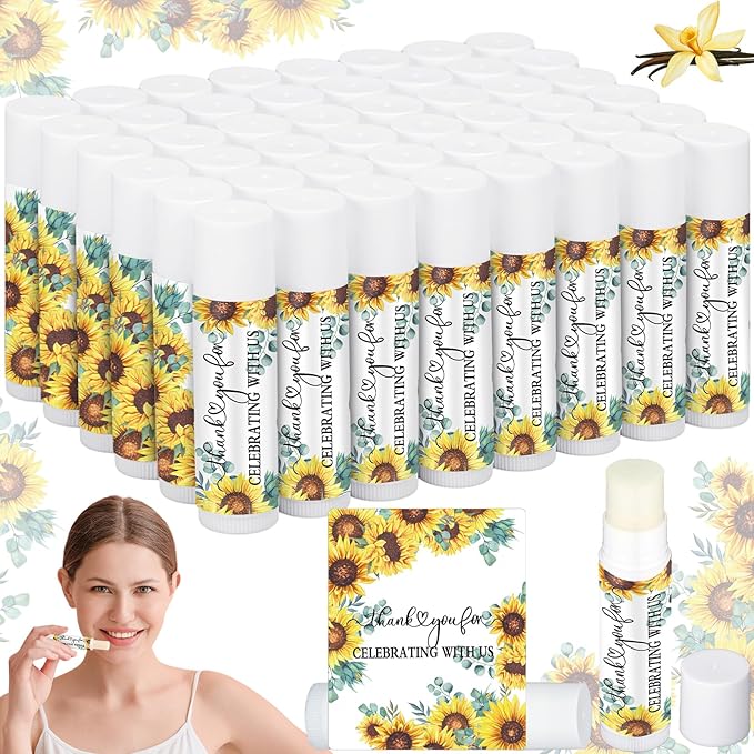 50 Pcs Sunflower Wedding Bridal Shower Gifts Bulk Floral Lip Balm Baby Shower Party Favors Thank You Appreciation Gifts for Women Tea Bachelorette Party