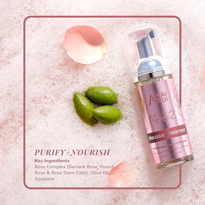 ANAiRUi Rose Skincare Gift Set, Mother's Day Gift for Women, Facial Skincare Kit for Women, Rose & Squalane Face wash and Moisturizer Set with Clay Mask, Face Cleanser and Facial Oil, Purify, Hydrate