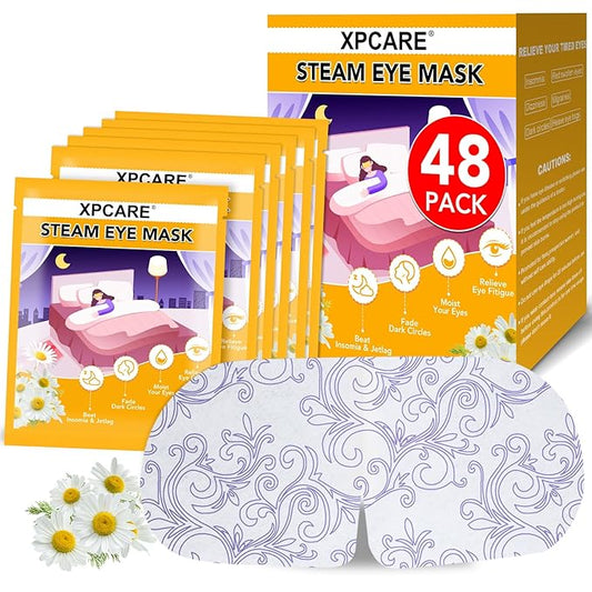 XPCARE Steam Eye Masks for Dry Eyes, Self Heated Steam Warm Eye Mask, Disposable Heated Eye Mask for Dark Circles, Puffy Eyes, Relief Stress Eye Fatigue (48PACK-Chamomile)
