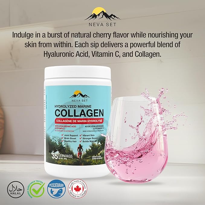 Cherry HYDROLYZED Marine Collagen with HYALURONIC Acid & Vitamin C. 350g. Join,Hair,Skin & Bones Support.