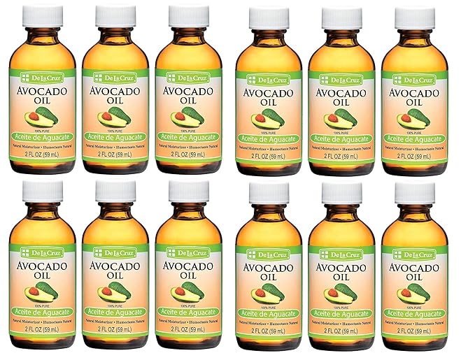 De La Cruz Avocado Oil - Expeller Pressed Pure 100% Avocado Oil for Hair and Body - Lightweight Body Oil for Dry Skin - 2 FL. OZ. (12 Bottles)
