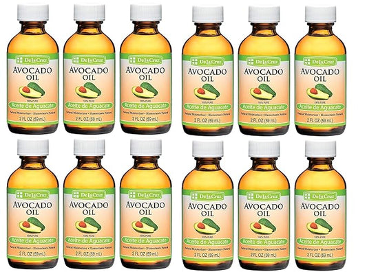 De La Cruz Avocado Oil - Expeller Pressed Pure 100% Avocado Oil for Hair and Body - Lightweight Body Oil for Dry Skin - 2 FL. OZ. (12 Bottles)