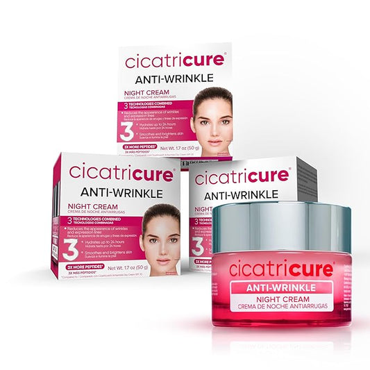 Cicatricure Anti-Wrinkle Night Face Cream: Intensive Overnight Aging Care, Moisturizes & Reduces Fine Lines, Advanced Anti-Aging Formula, 3-Pack, 1.7 oz Each