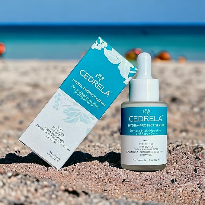 Cedrela Hydra-protect serum Day Night Nourishing Repair Prebiotics Probiotics Bioemulsion Calendula Chamomile Aloe Vera Cacay Oil Vegan All-natural 1 fl oz Suero hidratante probioticos