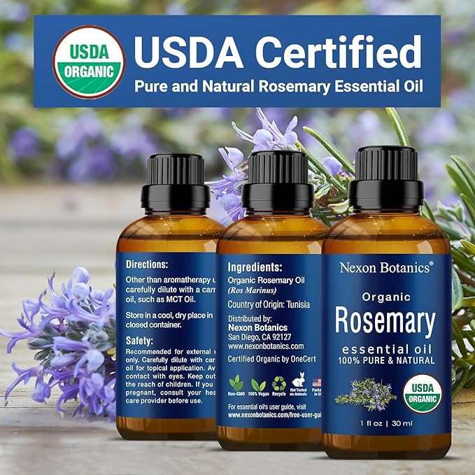 Organic Rosemary Essential Oil 30 ml - Pure, Natural Oil for Aromatherapy, Skin, and Hair Growth - Aceite de Romero - Nexon Botanics
