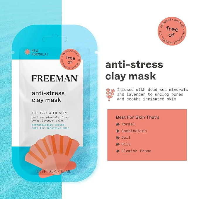 Freeman Facial Mask Variety 12 Count Bundle, Peel-Off & Clay Face Masks, Pore Clearing, Toning, Evening, & Calming Skincare, For All Skin Types, Travel Size Masks, 0.5 fl. oz./15 ml Sachets