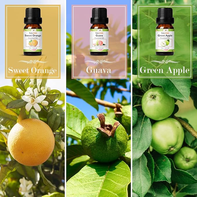 SALKING Fruity Fragrance Essential Oils Set, Essential Oil Gift Set Scented Oils for Diffuser Candle Making - Pineapple,Guava, Raspberry, Green Apple, Orange, Cherry