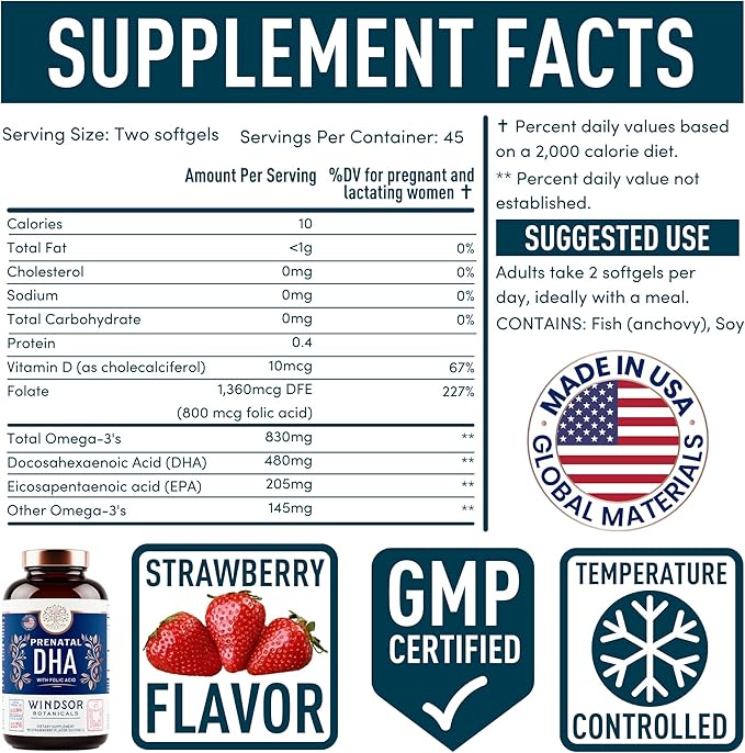 WINDSOR BOTANICALS Liquid Biotin, Liquid Iron with Folic Acid and Prenatal DHA - Wellness and Pregnancy Support Bundle