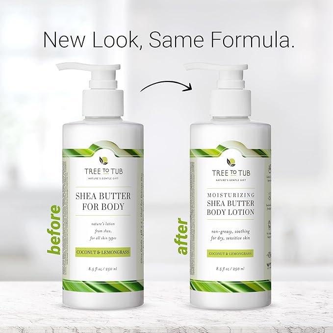 Tree to Tub Cocoa Butter Lotion for Sensitive Skin - Moisturizing Shea Butter Lotion for Extremely Dry Skin for Women & Men - Lemongrass & Coconut Body Cream w/Organic Aloe Vera, Colloidal Oatmeal