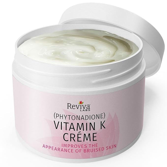 Reviva Labs Vitamin K Crème for Bruising, Under-Eye Dark Circles, and Wrinkles with Soybean Oil and Natural Fruit Extracts - 2 Oz, for Skin and Face