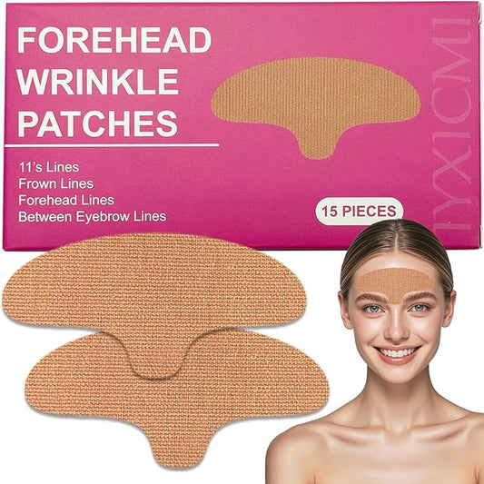 Forehead Wrinkle Patches, 15 PCS Face Tape for Wrinkles, Kinesiology Tape for Face, Facial Myofascial Lift Tape for Frown 11's Lines, Fine Lines Between Eyebrow Wrinkle Patches