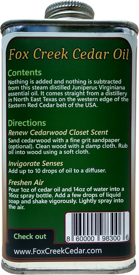 8oz Cedar Oil Can - Essential Eastern Red Cedar Wood (juniperus virginiana) Oil - Fox Creek Cedar Oil
