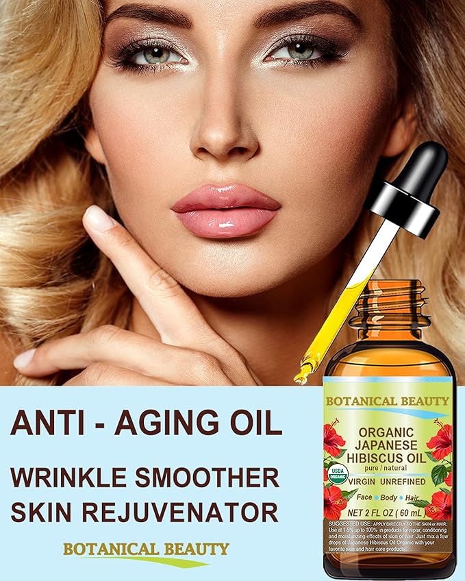 Botanical Beauty Organic HIBISCUS OIL (Hibiscus Sabdariffa) JAPANESE 100 Pure Natural VIRGIN UNREFINED COLD PRESSED Anti Aging, Vitamin E oil for FACE, SKIN, HAIR GROWTH 0.5 Fl.oz.- 15 ml